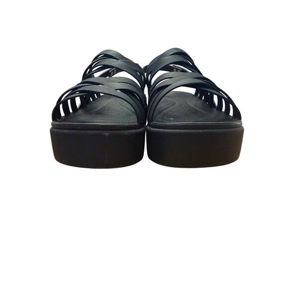 CROCS Brooklyn Strappy Low Wedge Platform Sandals Womens 10 Black Comfy LiteRide - Picture 8 of 9